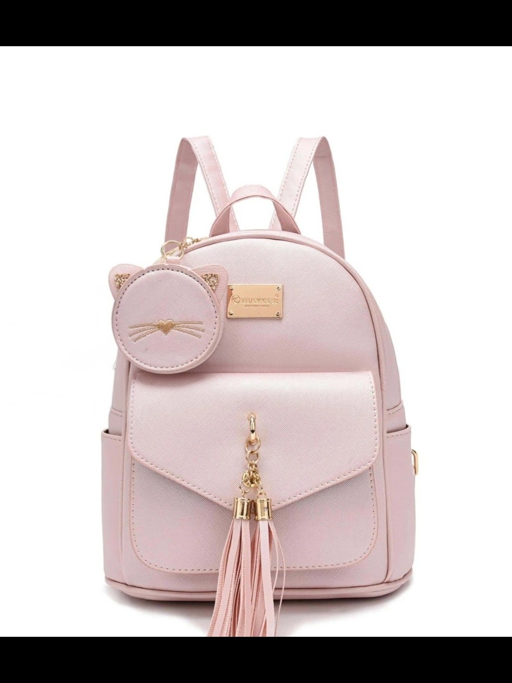 Olayner Shimmer Pink Mini Backpack Purse with Cat Coin Pouch Charm NWOT